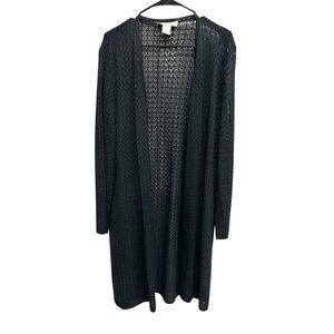 Plein Air Black Open Front Long Cardigan Sweater Sz XL